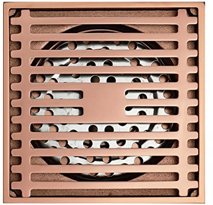 XFMZFUBD Messing-Duschbodenablauf mit Abnehmbarer Abdeckung, Duschablauf, Haarfänger, Sieb for Küche, Badezimmer, Garage, Keller und Toilette, quadratischer Bodenablauf – Champagnergold(Rose Gold)