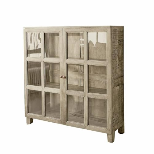 Loberon Kommode Stoneham, braun | Glastüren in Sprossenfenster-Optik - DREI Innenfächer - Ländlich Rustikales Design - Aufbewahrung - Kommodenschrank