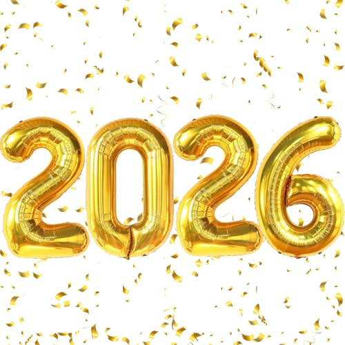 2026 Balloons - 40 Inch 2026 Gold Number New Years Balloons - Foil Happy New Year Balloons for News Years Eve Party Supplies 2026 - New Years Decorations 2026 - Graduation Decorations Class of 2026