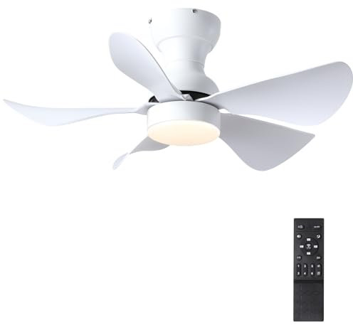 Shanggu Weißer Deckenventilator mit Beleuchtung und Fernbedienung - Moderner, flacher Deckenventilator mit dimmbarer LED, deckenventilator mit Beleuchtung für Innenräume