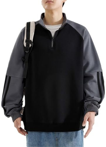 Seiizaa Sudadera con Capucha de otoño e Invierno, Ropa de Abrigo Informal Gruesa, Sudadera Holgada para Hombre-Black-S