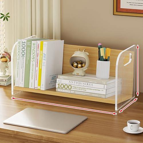 Schreibtischregal-Organizer, Schreibtisch Aufsatzregal, Bücherregal Klein, Transparente Platte, Holzplatte Tischregal, Standregal Mit Großer Kapazität Für Büro, Wohnheim, Zuhause(Natural,30cm)