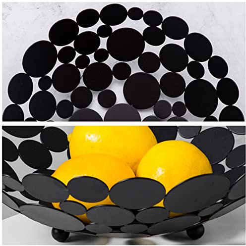ABOOFAN Plato De Frutas De Hierro Forjado Redondo Hueco Forma De, Cesta De Almacenamiento Ecológica Negra, Diseño Abierto Para Frutas y Verduras, Adecuado Para Cocina y Comedor