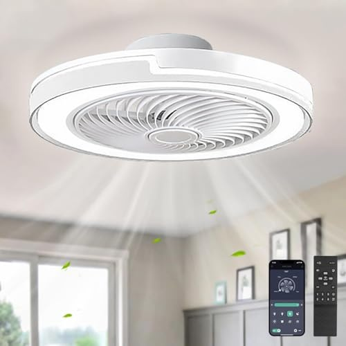 SXLXQM Deckenventilator mit Beleuchtung, LED Deckenleuchte mit Ventilator Fernbedienung und APP 50cm Ventilator lampe decke, 6 Windstufen Leise Wohnzimmer Schlafzimmer Deckenventilator Licht, Weiß