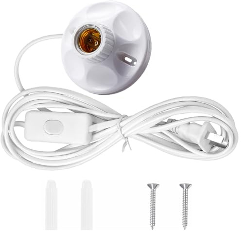 25ft Light Bulb Base with Cord E26/E27 Light Socket with On/Off Switch, 110V-250V Lamp Base for Light Socket with Cord, Light Bulb Socket with Plug-in Lamp Holder Base for ﻿Desktop,Include Screw ﻿ ﻿