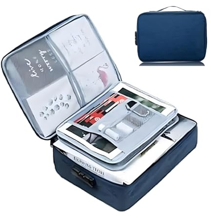 Dokumententasche mit Schloss, Dokumentenmappe mit 7 Fächern, Wasserdichtem Fächermappe, Kleine Reisetasche Herren Damen, Reisetaschen, Tragbare Aktentasche für Zuhause, Büro, Schließfach (a)