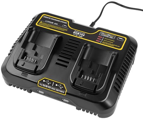 KEATFE 3A Dual Port Charger Compatible with Dewalt 12V-20V MAX Li-ion Battery, Fast Charger Compatible with DCB Series Tools Lithium Battery 18V （with double 2.1A USB Ports for Phones）