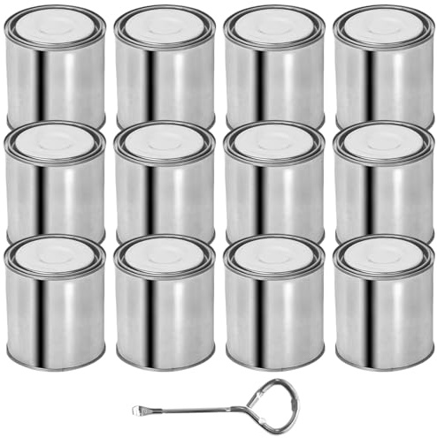 Toyosport 12 Pcs Empty Paint Cans, 0.5 L/0.5 Quart Paint Buckets with Lids, Metal Storage Containers, Leak-Proof Paint Storage with Can Opener, Ideal for Leftover Paint, DIY Projects