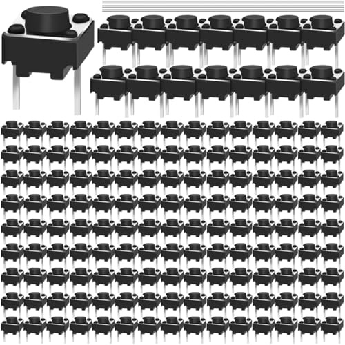 MKBKLLJY 150PCS 2 Pin Momentary Tactile Tact Push Button Switch 6 x 6 x 4.3mm Mini Micro Tact Switch ON/OFF Assortment Kit with Solder Wire for Panel PCB Breadboard Circuit Board Camera