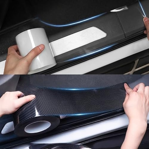 Qirc Car Door Sill Trim Strips, Carbon Fibre Auto Scratch Cover Sill Protector, Universal Wrap Film Anti Scratch Guard Bumper Sticker for Car/SUV/Truck (Black 5cm x5m)