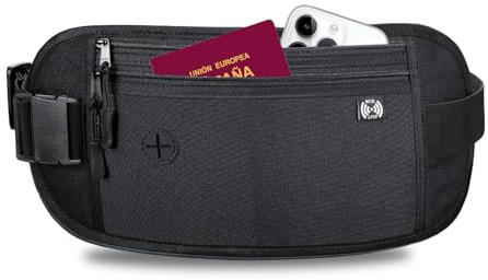 xolear Ceinture de Voyage Sac Banane, Antivol Caché Sac Banane Plat, Réglable Plate Ceinture de Voyage, Homme et Femme pour Ranger Passeport, Smartphone, Cartes, Monnaie et Clés (Noir)