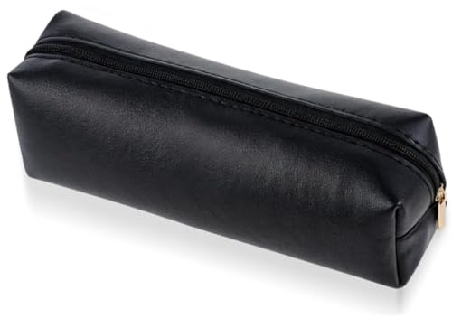 ZHAOYCSH Astuccio Portapenne in Pelle Nero con Cerniera Borsellino per Scuola, Ufficio e Cosmetici, Custodia Compatta per Studenti, Bambini, Ragazzi e Donne, Accessorio Cartoleria Elegante e Pratico