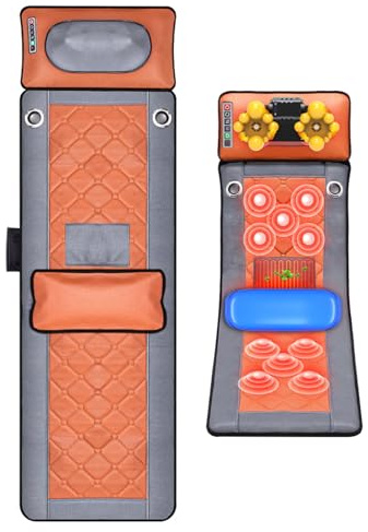 Massage Mat with Heat Full Back Vibration Massage Pad with Waist Airbag PU Leather Massage Mattress Massager for Back Lumbar Legs Muscle Relaxation 10 Vibrating Motors 5 Modes 3 Intensities Foldable