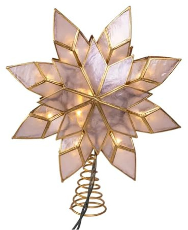 Kurt Adler 10-flammige LED Capiz-Stern-Baumspitze, 8-Punkt, Gold, 23,5 cm