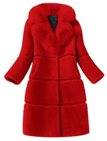 Mantel Damen Winter - Pelzmantel Damen Lang Kunstpelz Mantel Kunstfell Fleecemantel Einfarbige Fellkragen Fellmantel Langarm Cardigan Pelzimitat-Mantel Faux Winterjacke Flauschiger Kunstpelz Jacke