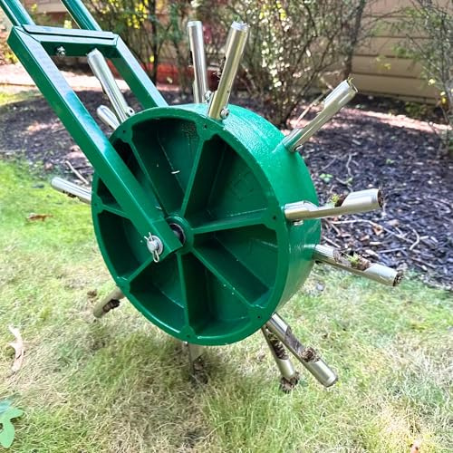 Landzie AeroCore Duo Rolling Lawn Aerator – Manual Core Plug Aerator with Chamfered Hollow Tines – Heavy-Duty 38.8 Pound Wheel Aerator Lawn Tool – Push Yard Aerator Aeration Tool