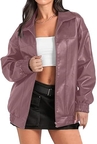 Tenues d'hiver pour femmes, manteaux aviateur surdimensionnés, mode automne, veste en cuir, moto, sortie, rose, grand
