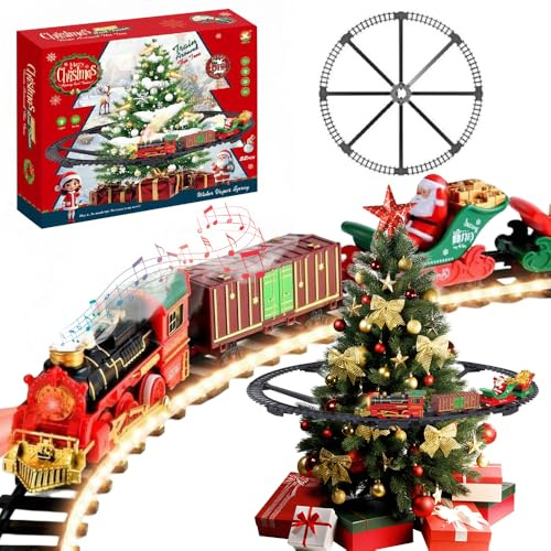 Nzkeuf Juego De Tren Árbol De Navidad Eléctrico, Tren Electrico Juguete Niños De Navidad Con Riel, Trenes Navideño Para Árbol Con Spray Y Sonido, Set Clásico De Trenes, Regalos De Para Niños Y Adultos