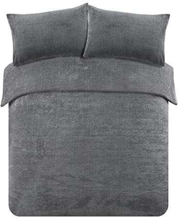 CASVO Teddy Fleece Duvet Cover & Pillowcase Set Super Soft Thermal Warm Quilt Bedding Cosy & Comfortable Fleece Duvet Covers Bed Bedding Set with 2 PC Pillow case (Charcoal, king)