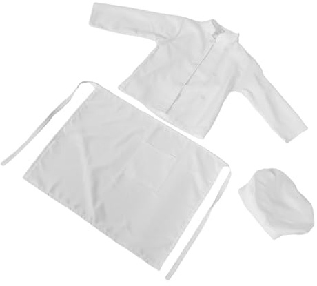 VALICLUD Set Grembiule e Cappello da Chef Bianchi per Bambini, Costume da Cucina Unisex, Tessuto Resistente per Giochi di Ruolo, Cucina e Pasticceria, Taglia 120 Cm, Adatto a Ragazzi