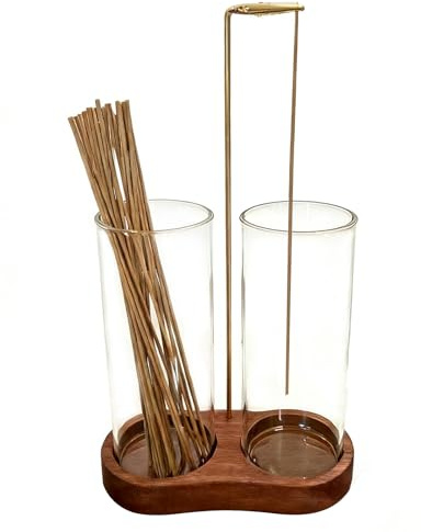 eupdd Glas Aschefänger: 1 Stück räucherstäbchen Halter 2-in-1 Aus Shabili-Holz Naturfarbe Doppelglas Für Meditation Yoga Spa Büro Schlafzimmer Erwachsene