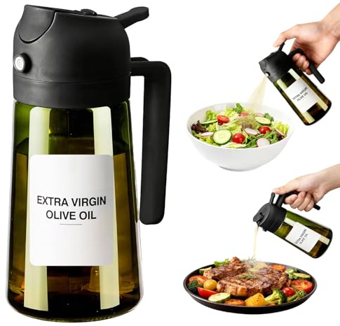 JIMYIU Spruzzatore d‘Olio in Vetro da 16oz / 470ml - Dispensatore d‘Olio d‘Oliva 2-in-1, Essenziale per Cucina per Friggitrici ad Aria, Insalate, Frittura, Grigliate e Cottura al Forno (verde)