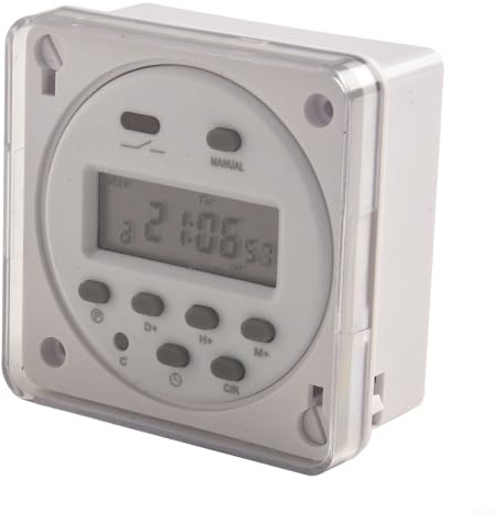 Shophubio Programable para relé con pantalla LCD – Interruptor temporizador digital para interruptor de temporizador de luz de calle, 16 programas de encendido/apagado por día, temporizador de cuenta