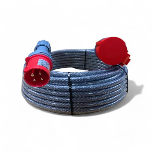 32A 4-Pin 10 Metre 3 Phase Extension Lead, Red 400–415 V (3P+E) – 10m SY Steel Armoured-Wire Braided Heavy Duty Cable, IP44 IEC 60309