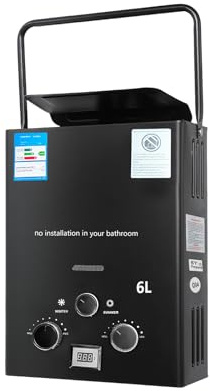 Gas Durchlauferhitzer,16kw Propangas Durchlauferhitzer mit Super Niedrigem 0,2 bar Startwasserdruck,6L Tragbarkeit Gasdurchlauferhitzer,Instant Gasdusche für Campingdusche Pferdedusche (6L)