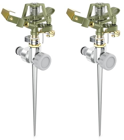 Brandson - 2X Garten Interval Sprinkler aus Metall Impulsregner Rasensprenger rotierend 24 m Reichweite, 3/4 Zoll - Adapter Schnellkupplung 1/2 Zoll, Rasensprinkler Bewässerungssystem Sprinklersystem