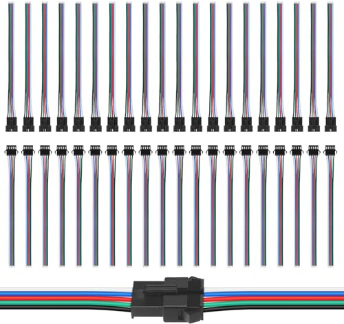 VIPMOON JST SM 5PIN Conector Macho a Hembra 20 Pares | Conectores de Enchufe, Cable Adaptador de Conector de Cable para 5050/3528 RGBW Color Led Strip Light Lamp Driver CCTV