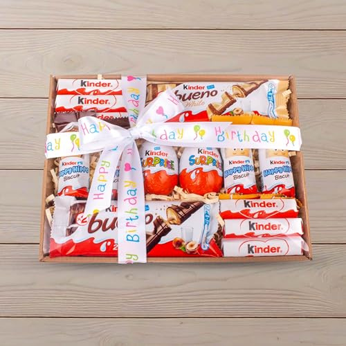 Hamper Cesta con chocolatinas Kinder, para regalo de cumpleaños, personalizable