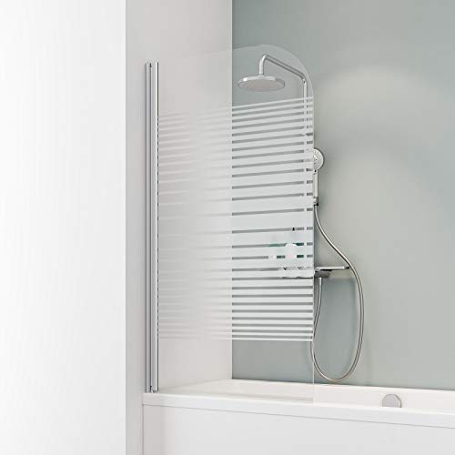 Schulte D1650 Duschwand Komfort, 80 x 140 cm, 5 mm Sicherheitsglas Querstreifen, alu natur, Duschabtrennung für Badewanne