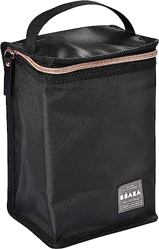 BÉABA - Borsa Termica Portapasto per Neonati, Contenitore Molto Capiente, Tasca per Biberon, Borsa per Trasportare Pasti Completi, Pieghevole, Materiale Morbido e Impermeabile, Nero/Rosa