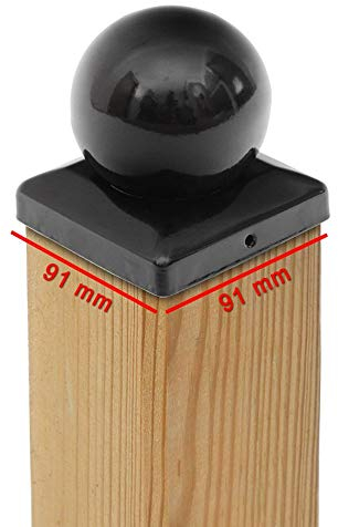 9 x PFOSTENKAPPE KUGEL STAHL SCHWARZ PULVERBESCHICHTET 91 x 91 MM