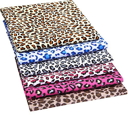BOAO 6 Pieces 19 x 19 Inch Leopard Print Fabric Animal Leopard Quilting Fabric Cotton Patchwork Squares Bundle Sewing Craft for Handmade Craft Making Supplies