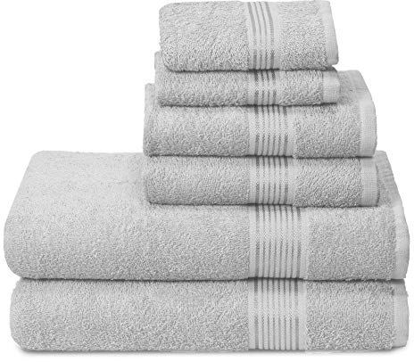 GLAMBURG Ultra Soft 6er-Pack Baumwoll-Handtuch-Set, enthält 2 übergroße Badetücher 70 x 140 cm, 2 Handtücher 40 x 60 cm und 2 Waschbetten 30 x 30 cm, hellgrau