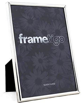 Frametigo - Silver Plated Thin Edge Photo Frame, 6x8 (15x20cm) Photo Size - Velvet Frame Backing & Stand - Real Glass Window - Tarnish-Resistant - Landscape or Portrait Orientation