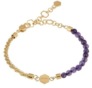 Breil - Bracciale da Donna Collezione KALEIDO TJ2998 - Gioielli Donna - Bracciale Donna con Catene di Diverso Stile con Pietre in Ametista Viola, Trasformabile in Cavigliera - IP Gold - 21 cm
