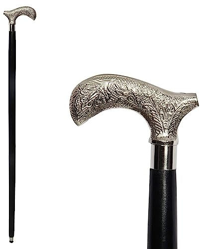 Ajuny Bastoni da Passeggio per Uomini Donne Anziani Resistenti Pieghevoli Antiscivolo in Legno con Manico Decorativo in Ottone Finitura Argento Bastoncini da Trekking in Canna di Legno 36 Pollici