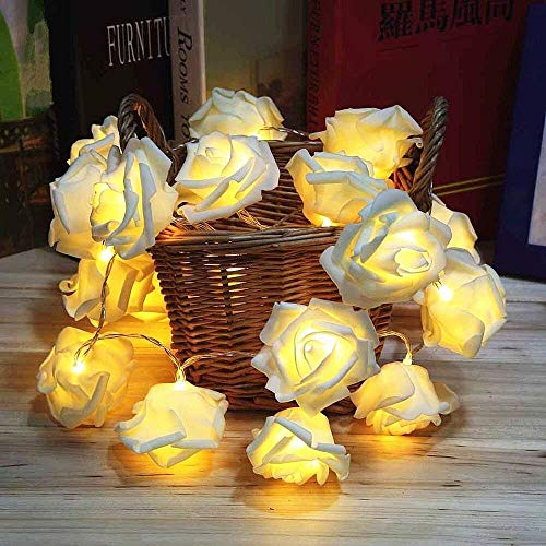 Runaup LED Rose Flower String Lights, 20 LED Warm White Battery Powered Fairy Lights Decorative Lights for Birthday Party Wedding Festival