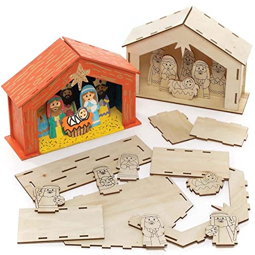 Baker Ross FC248 Etable de la Nativité en Bois pour Enfants - Lot de 2, Decoration Bois à Décorer, Bois a Peindre Enfant, Activites Manuelles pour Enfants