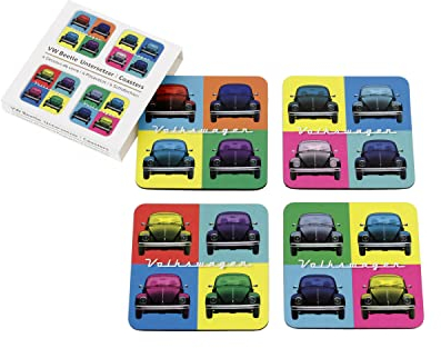 BRISA VW Collection Dessous de Verre Volkswagen, en lpour Verres, en liège, revêtu de MDF Lot de 4 (VW Beetle/Multicolore/Coloré)
