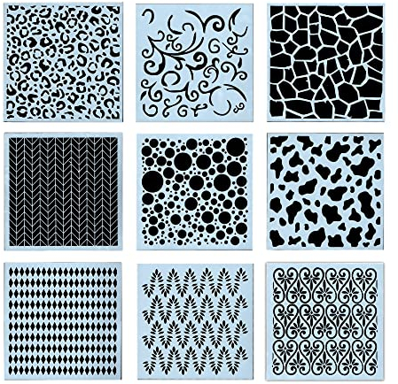 9 Stück Pattern Malen Schablone, Zeichnungs Schablonen, Scrapbook Schablonen, Schablonenvorlagen Set, Für Scrapbook-Zeichnungen, Heimwerkermöbel, Wand- und Bodendekoration