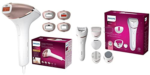 Philips Lumea Ipl Prestige, 4 Accessori, Dispositivo Di Epilazione, Bianco Rosa & Epilatore Serie 8000 Wet & Dry Per Gambe, Corpo E PiedI, Bianco