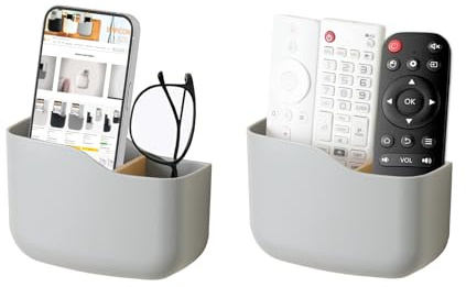 SUNFICON 2Selbstklebende Fernbedienungshalter, Universal-Halterung für Media-Player, Controller, Wandmontage, Fernbedienung, Organizer, Box, Grau