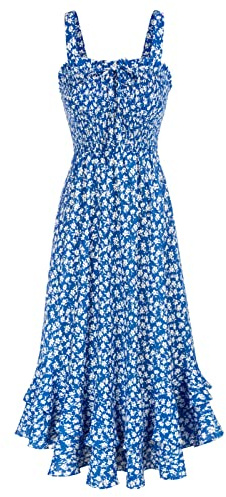 GRACE KARIN Damen langes Blumenkleid Ärmellos Spaghettiträger Freizeitkleid | Maxilang,Breite Träger,Eckiger Ausschnitt,Doppellagiger Saum,Strand,Urlaub