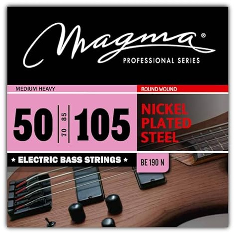 Magma - 1 Satz E-Basssaiten aus vernickeltem Stahl – mittelschwer, Skala 34 Zoll – Set mit 4 Saiten (.050 - .070 - .085 - .105) – BE190N