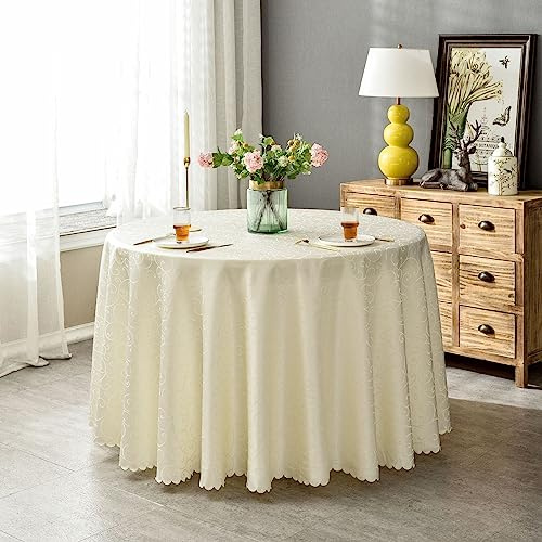 BHOMTY Runde Jacquard-Tischdecke Schützt und dekoriert den Tisch Geeignet für Haus, Hotel Restaurant, Hochzeit Bankett, Büro Treffen Beige Durchmesser 160 cm