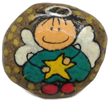 Andys Steinwelt Kinder Schutzengel 4-5 cm mit Karte in Geschenkfolie, Handschmeichler Glücksstein, Glücksbringer, bemalte Steine, im Geschenkset, kleine Aufmerksamkeit (KSE Nr. 109)